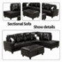 STARTOGOO Faux Leather Sectional Sofa L-Shape 5 Seater Couch Set w/Chaise Lounge, Storage Ottoman and 2 Pillows for Living Ro