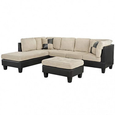 Casa Andrea Milano llc Modern Microfiber and Faux Leather Sectional Sofa and Ottoman Set, Tan