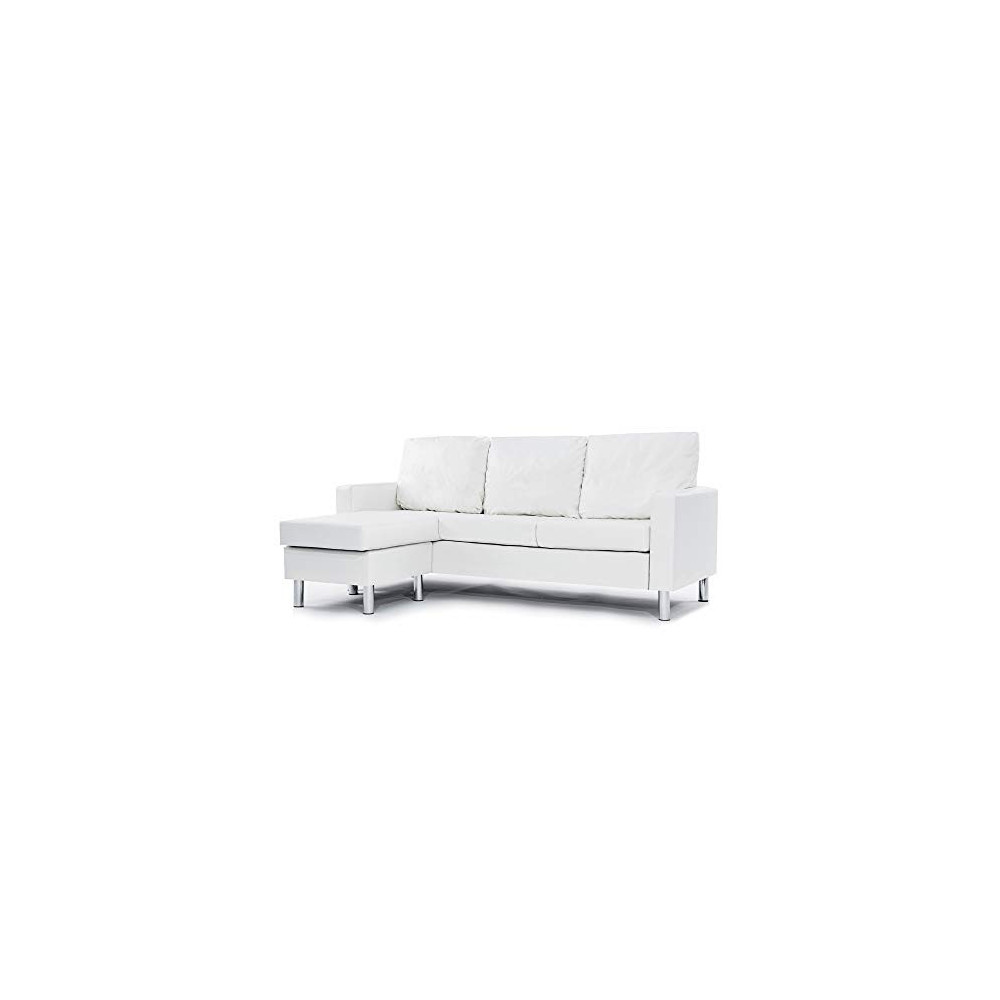 Casa Andrea Milano LLC Modern Sectional Sofa-Reversible Chaise Lounge Perfect for Small Space Dorm or Apartment, White Leathe