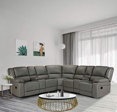 HOMMOO Recliner Sofa Set PU Leather Sofa and Couch, Corner Sectional Sofa with Cup Holder Manual Reclining Chair Power Motion
