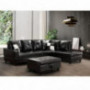 Longrune PU Sectional Sofa Couch for Living Room, with Storage Ottoman & 2 Pillows, Faux Leather, Right Chaise Black