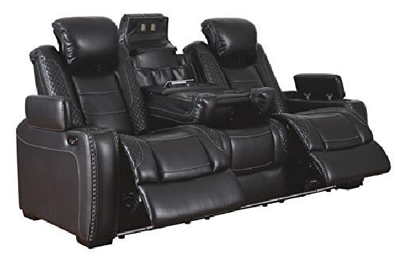 Signature Design by Ashley Party Time Faux Leather Power Reclining Sofa with LED Lighting, Black