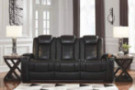 Signature Design by Ashley Party Time Faux Leather Power Reclining Sofa with LED Lighting, Black