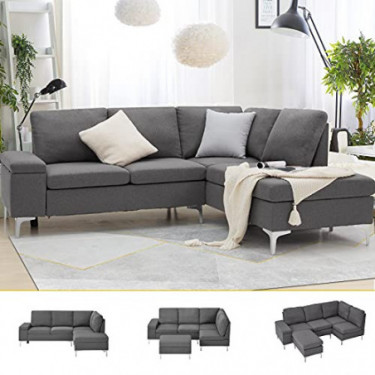 Esright Right Facing Sectional Sofa with Ottoman,Convertible Corner Couches with Armrest Storage, Sectional Couch for Living 