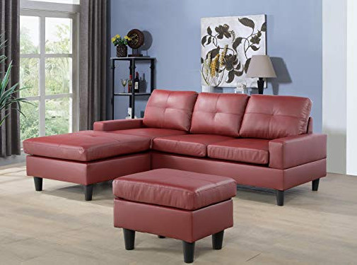 A Ainehome Convertible Sectional Sofa for Living Room Leather Sofa Couch with Reversible Chaise & Ottoman, 3 Piece Small Couc