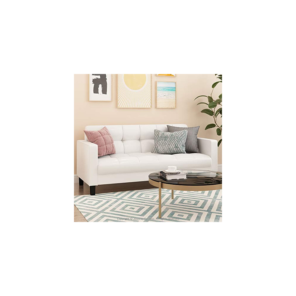 FURINNO Brive Contemporary Tufted 3 Seater Sofas, White Faux Leather