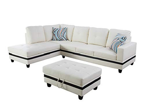 Beverly Fine Funiture Sectional Sofa Set, Cream White