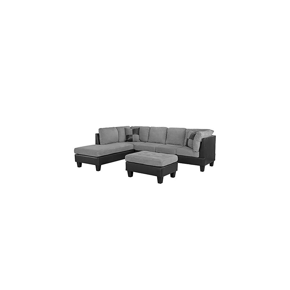 Casa Andrea Milano llc Modern Microfiber and Faux Leather Sectional Sofa and Ottoman Set, Slate