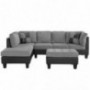 Casa Andrea Milano llc Modern Microfiber and Faux Leather Sectional Sofa and Ottoman Set, Slate