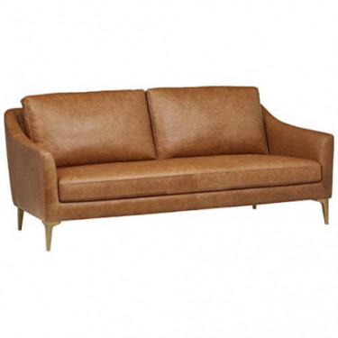 Amazon Brand – Rivet Alonzo Contemporary Leather Sofa Couch, 80"W, Cognac