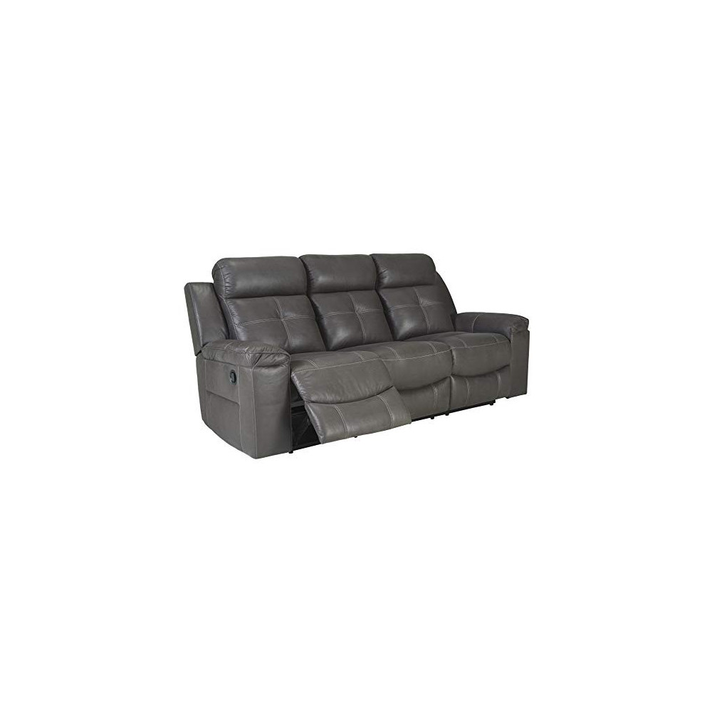 Signature Design by Ashley - Jesolo Casual Faux Leather Reclining Sofa - Pull Tab Reclining, Dark Gray