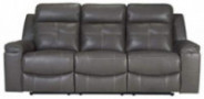Signature Design by Ashley - Jesolo Casual Faux Leather Reclining Sofa - Pull Tab Reclining, Dark Gray