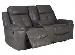 Signature Design by Ashley Jesolo Modern Faux Leather Double Reclining Loveseat with Center Console, Dark Gray