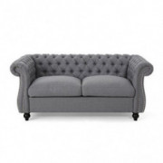 GDFStudio Christopher Knight Home Kyle Traditional Chesterfield Loveseat Sofa, Gray and Dark Brown, 61.75 x 33.75 x 27.75