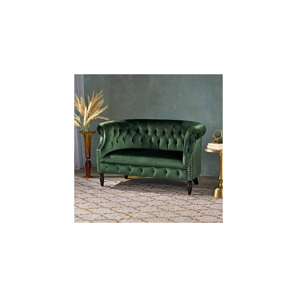 Melaina Tufted Chesterfield Velvet Loveseat with Scrolled Arms