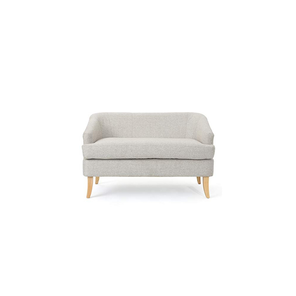 GDFStudio Christopher Knight Home Sheena Shelby Mid Century Modern Fabric Loveseat, Beige/Natural