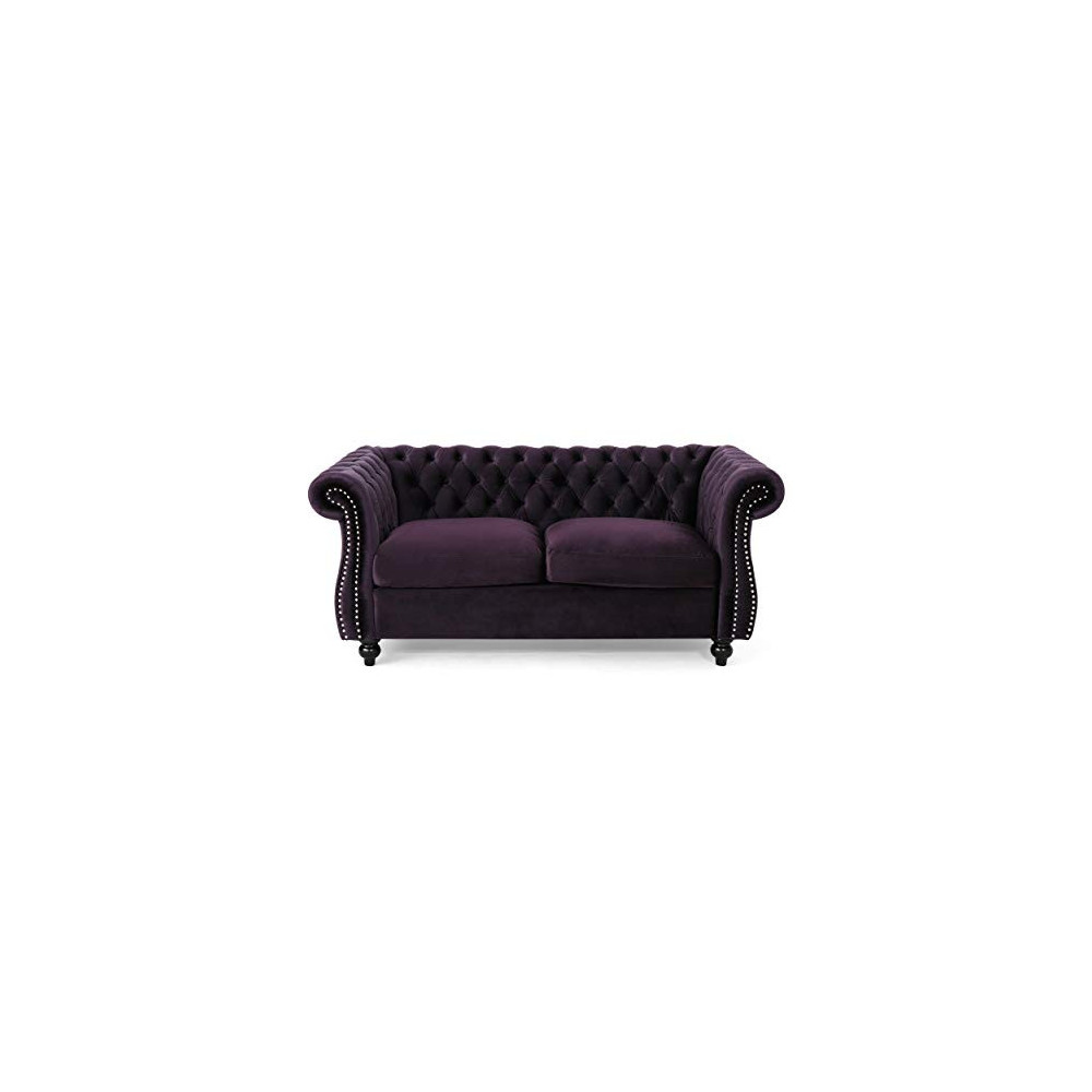GDFStudio Christopher Knight Home Karen Traditional Chesterfield Loveseat Sofa, BlackBerry and Dark Brown, 61.75 x 33.75 x 27