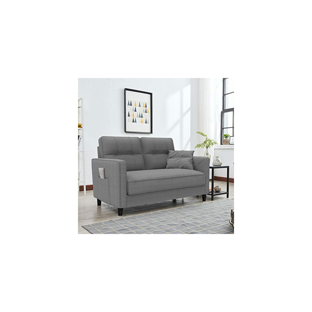 54" Loveseat Sofa Small Couches for Living Room,Love Seats Furniture of Linen Fabric with Two Movable Back Cushions Space Sav