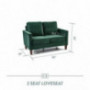 Edenbrook Archer Straight Arm Seats Three-Mid Century Modern, Loveseat, Emerald, Green Velvet