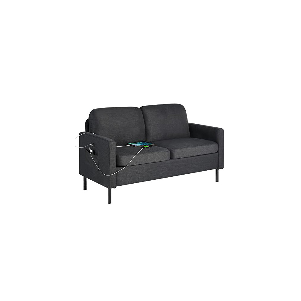 STHOUYN 56" W Fabric Loveseat Sofa with 2 USB, Small Couches for Living Room, Bedroom, Office, Easy Assembly & Comfy Cushion,
