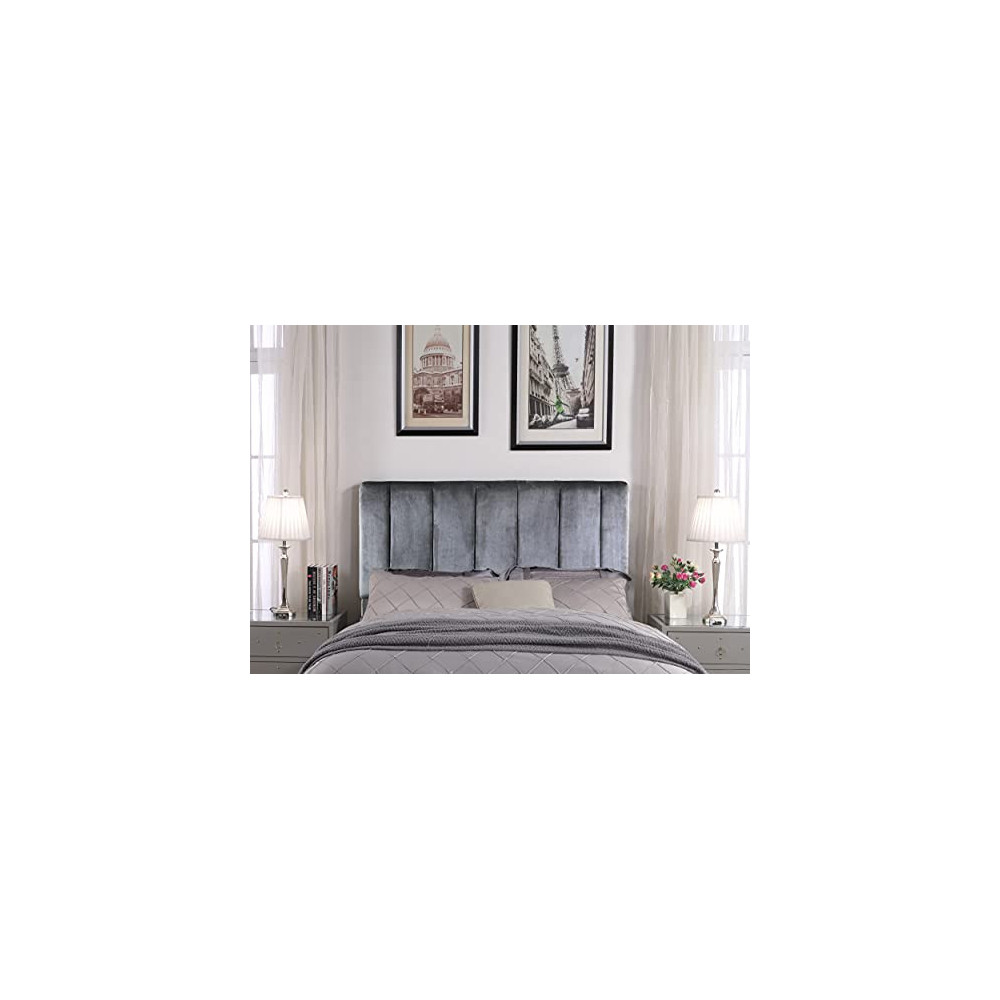 Iconic Home Uriella Headboard Velvet Upholstered Vertical Striped Modern Transitional, King, Grey