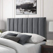 DG Casa Sierra Tufted Upholstered Vertical Channel Adjustable Height Headboard, Queen Size in Gray Polyester Blend Fabric