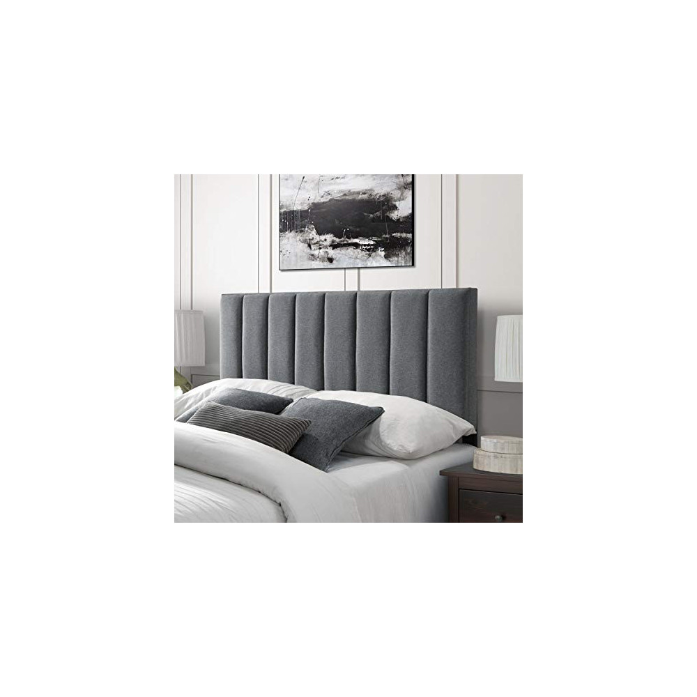 DG Casa Sierra Tufted Upholstered Vertical Channel Adjustable Height Headboard, Queen Size in Gray Polyester Blend Fabric