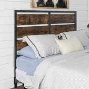 Walker Edison Rustic Metal and Wood Slatted Queen Bed Headboard Footboard Bed Frame Bedroom, Queen, Reclaimed Wood