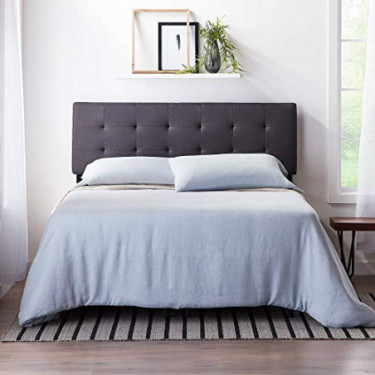 LUCID Square Tufted Mid Rise Adjustable Height Headboard, Queen, Charcoal
