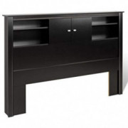 Pemberly Row Full Queen Wood Bookcase Headboard and Cabinet Storage in Black Finish