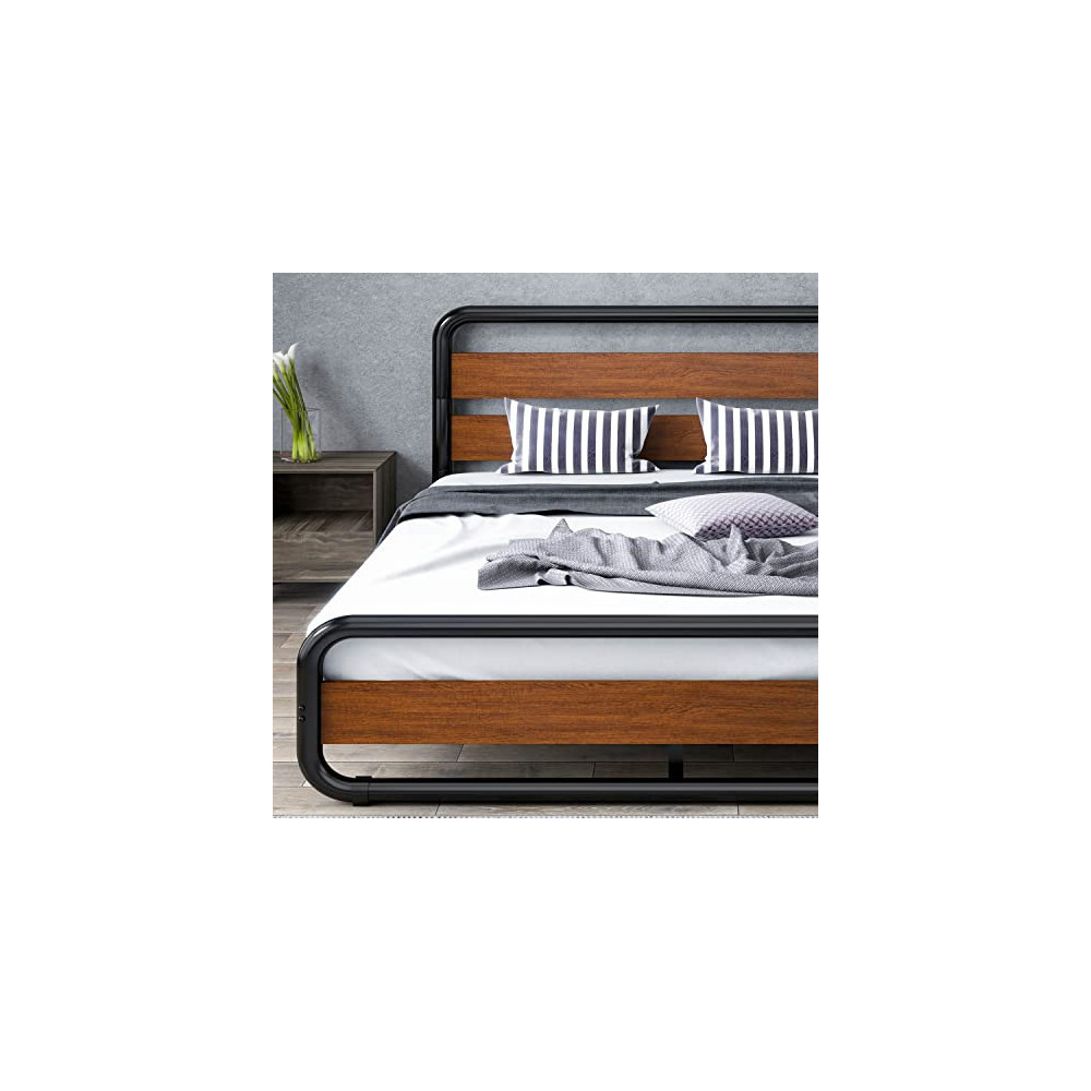 SHA CERLIN Queen Size Bed Frame with Wooden Headboard ,Footboard