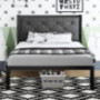 SHA CERLIN Twin Metal Platform Bed Frame with Fabric Upholstered Button Tufted Headboard, Mattress Foundation with 17 Strong 