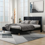 Beautiplove Upholstered Platform Bed Frame Queen Size with Headboard Steel Slat Support Mattress Foundation No Box Spring Req