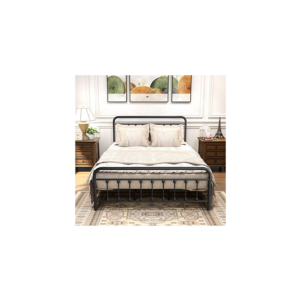 DUMEE Metal Queen Bed Frame with Headboard and Footboard Farmhouse Platform Bed Frame Queen Size Under Bed Storage No Box Spr