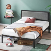 ZINUS Korey Metal Platform Bed Frame with Upholstered Headboard / Wood Slat Support / No Box Spring / Easy Assembly, Queen
