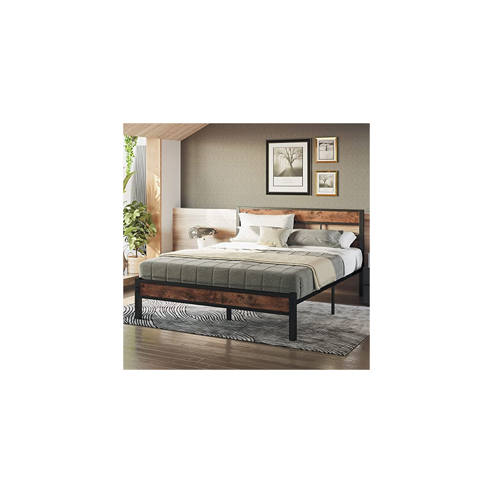 LIKIMIO Queen Bed Frame with Headboard, Platform Metal Bed Frame ...