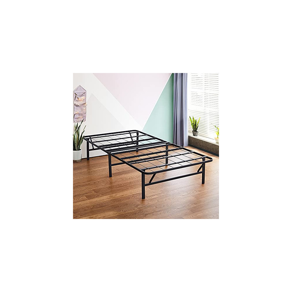 Olee Sleep 14 Inch Foldable Dura Metal Platform Bed Frame, Twin Size, Comfort Base Bed Frame, Height for Under-Bed Storage, B