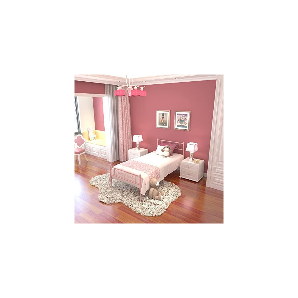 Pink Twin Bed Frame for Girls,Bed Mattress Foundation Support with Headboard and Footboard No Box Spring Need Metal Platform 