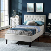 Twin Size Upholstered Linen Platform Bed Frame with Button Tufted Headboard, Strong Wood Slat Support, Mattress Foundation, N