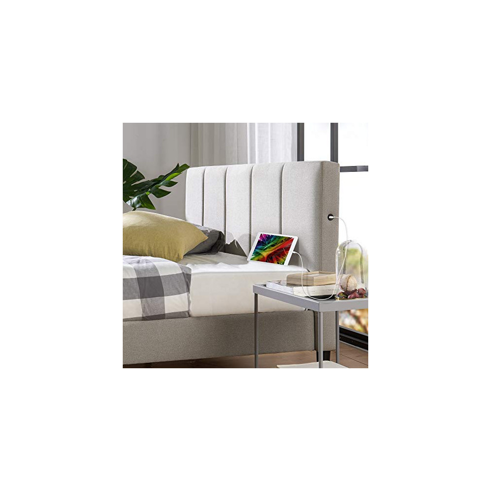 ZINUS Maddon Upholstered Platform Bed Frame with USB Ports / Mattress Foundation / Wood Slat Support / No Box Spring Needed /