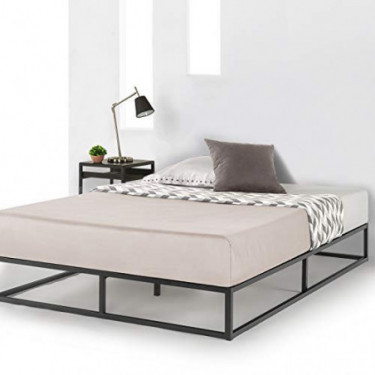 Mellow 10 inch Metal Platform Bed Frame Type w/Classic Wooden Slat Support Mattress Foundation  No Box Spring Needed , Queen,