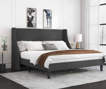 Allewie King Size Modern Platform Bed Frame with Deluxe Wingback/Upholstered Bed Frame with Headboard/Wood Slat Support/Mattr