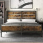 SHA CERLIN Industrial Queen Size Bed Frame with Wood Headboard and Footboard, Heavy Duty Platform Bed with Metal Slat Support