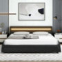 Modern Upholstered Platform Bed Frame with LED Lights Headboard, Faux Leather Wave-Like Platform Bed Frame,Strong Wood Slats 
