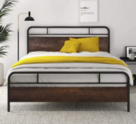 SHA CERLIN Heavy Duty Queen Bed Frames with Modern Wood Headboard, Metal Platform Bed with Frosted Iron Frame, 12" Under Bed 