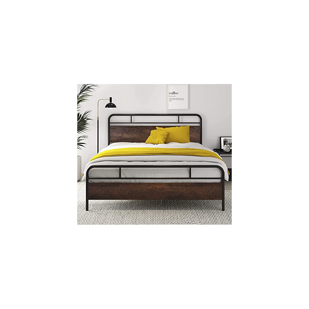 SHA CERLIN Heavy Duty Queen Bed Frames with Modern Wood Headboard, Metal Platform Bed with Frosted Iron Frame, 12" Under Bed 