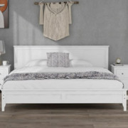GUMINGHOME Solid Wood King Platform Bed with Headboard, Modern White Platform Bed Frame Mattress Foundation with Wood Slat Su
