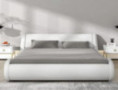 SHA CERLIN Queen Size Bed Frame, Upholstered Faux Leather Low Profile Sleigh Platform Bed Adjustable Headboard, Wood Slat , W