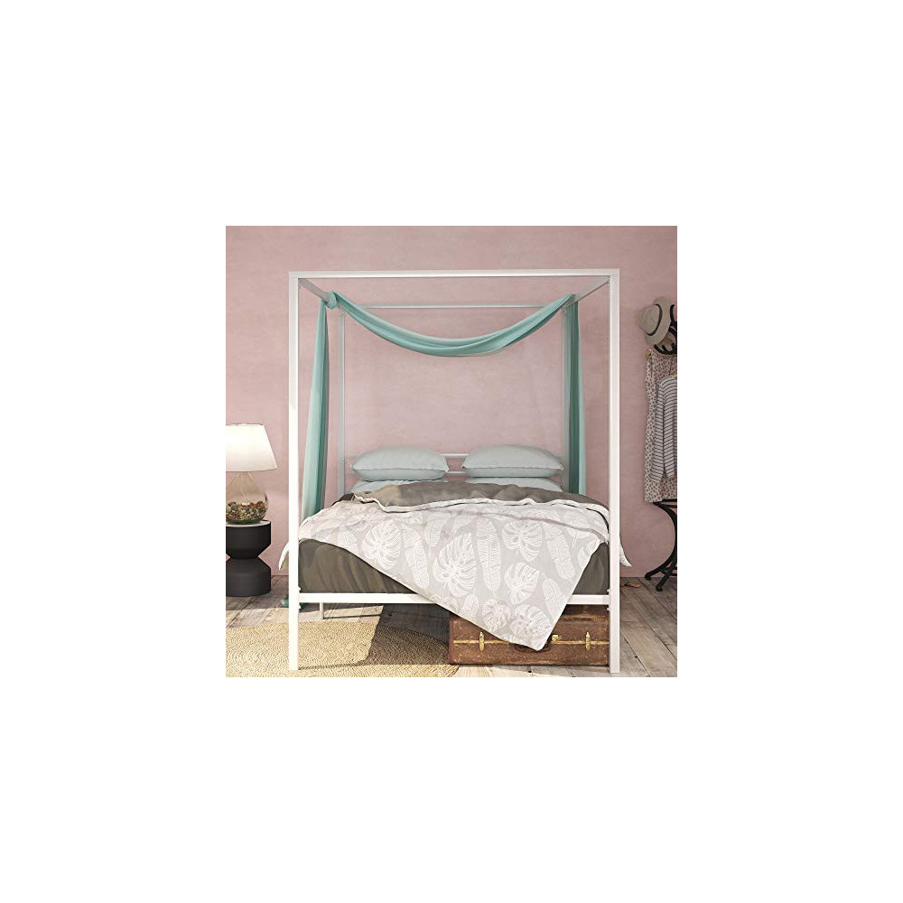 ZINUS Patricia White Metal Canopy Platform Bed Frame / Mattress