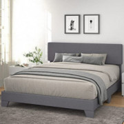 Allewie King Size Bed Frame with Adjustable Headboard, and Fabric Upholstered Platform, Sturdy Wood Slat Support, No Box Spri